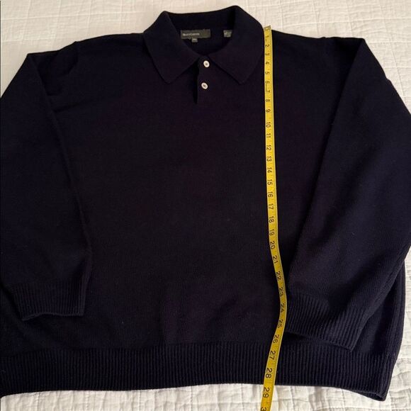 Henry Cotton’s Men XL 100% Merino Wool Knit Polo Sweater Navy Blue Long Sleeve - Picture 7 of 9